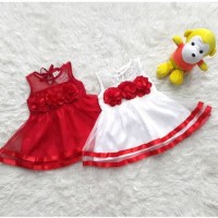 Baju Dress Pesta Kondangan Anak Bayi Perempuan Merah Putih Bunga