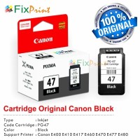 Cartridge Original Canon PG-47 PG47 47 Black, Tinta Printer Canon E400