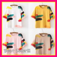 Kaos Unik Paint Shirt Korea Baju Cewek Wanita Motif Fullprint