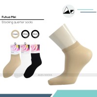 Kaos kaki stocking polos wanita pendek mata kaki - cream putih hitam