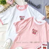 Baju wanita kaos tshirt cewek strawberry import korea stroberi premium