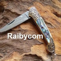 Pisau Lipat Unik Handmade Baja Damaskus / Damascus Pocket Folding Knif