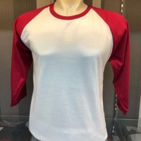 Kaos raglan reglan polos bahan adem 3/4 merah putih edisi 17 agustus