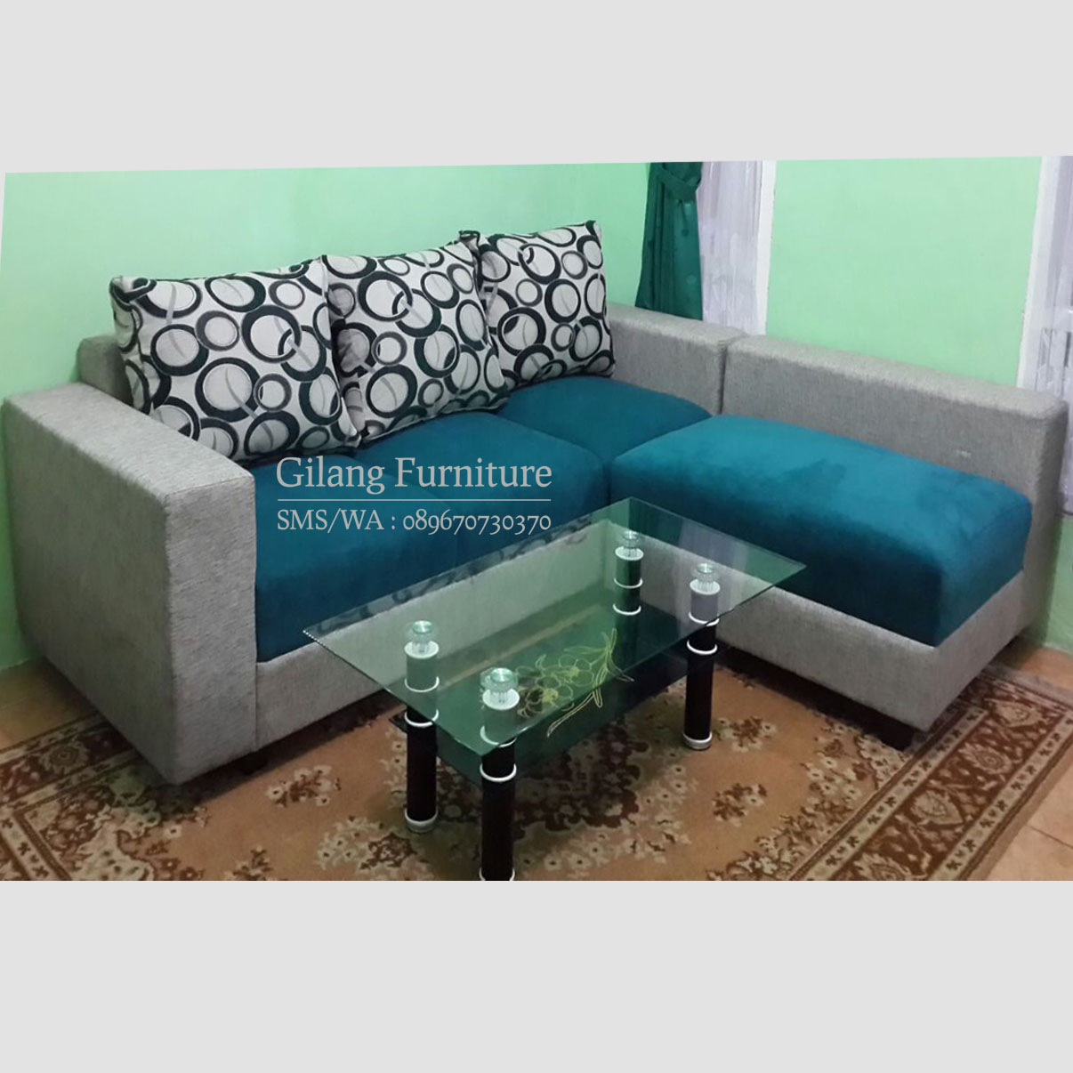 Jual Sofa L Minimalis Murah Motif Hijau Gilang Furniture Tokopedia
