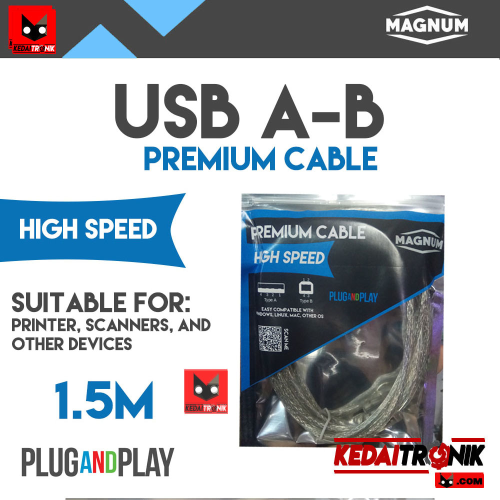 Kabel USB A-B 1.5M MAGNUM Printer Scanner AB 1.5 1,5 Meter ORIGINAL HQ