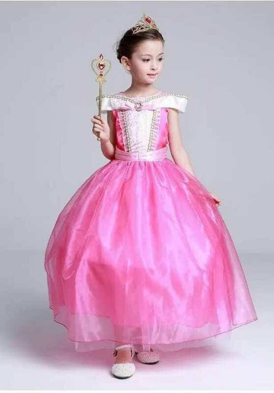 Baju Anak Dress Kostum Princess Aurora Pink Sifon Beludru