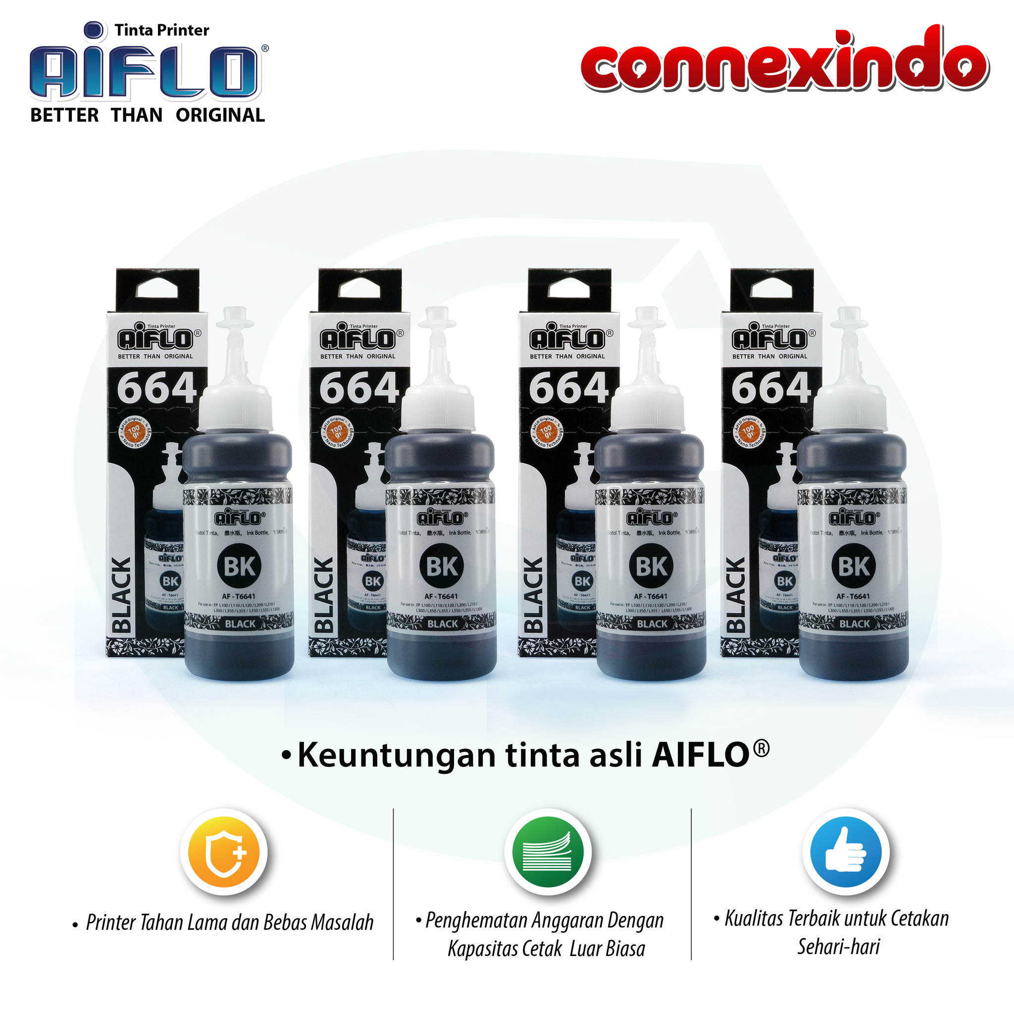 Aiflo 664 Paket Super Tinta Untuk Printer Epson L100 L200 - 4 Black