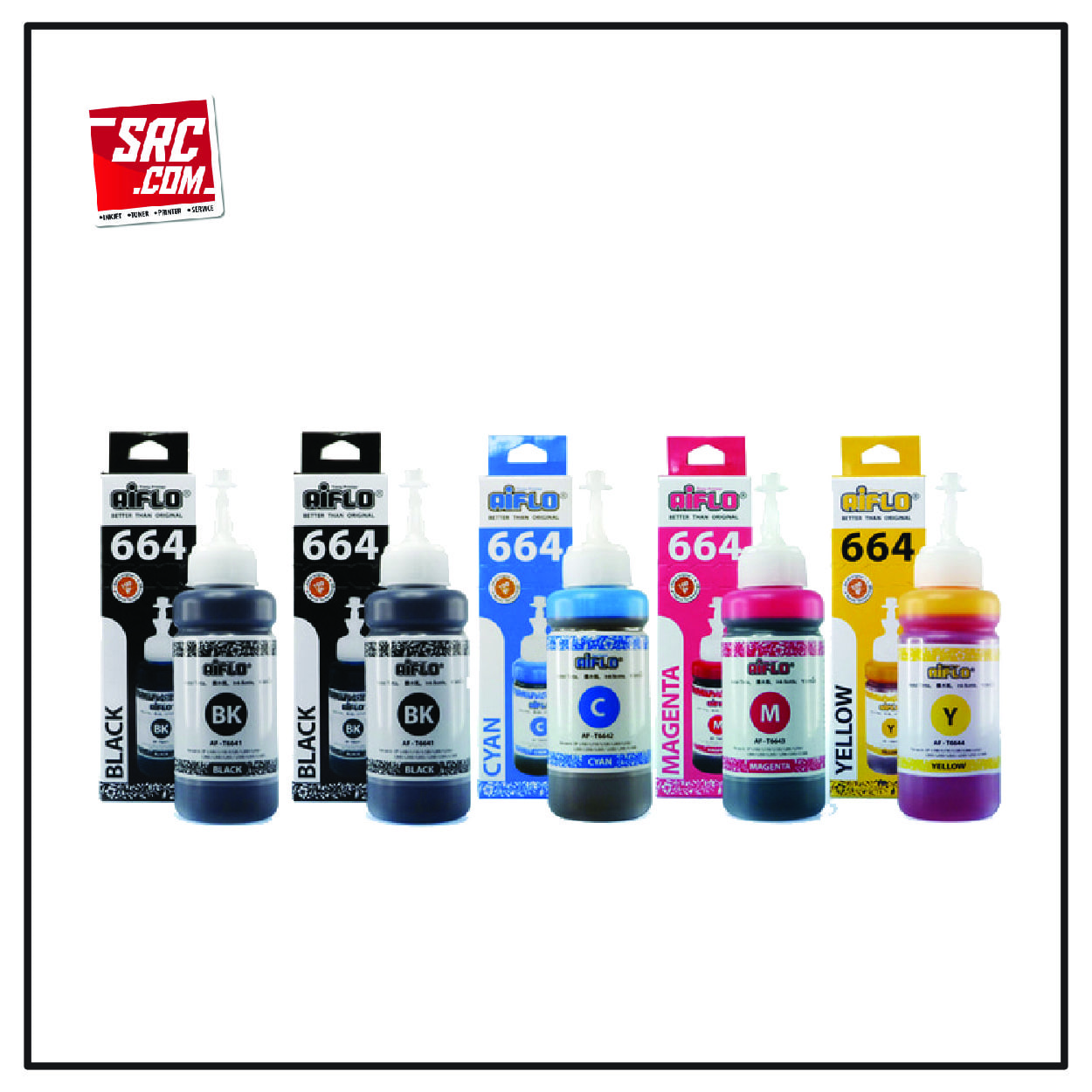 Aiflo 664 Paket Kombinasi 5 Botol Untuk Printer Epson L100 L200 L350