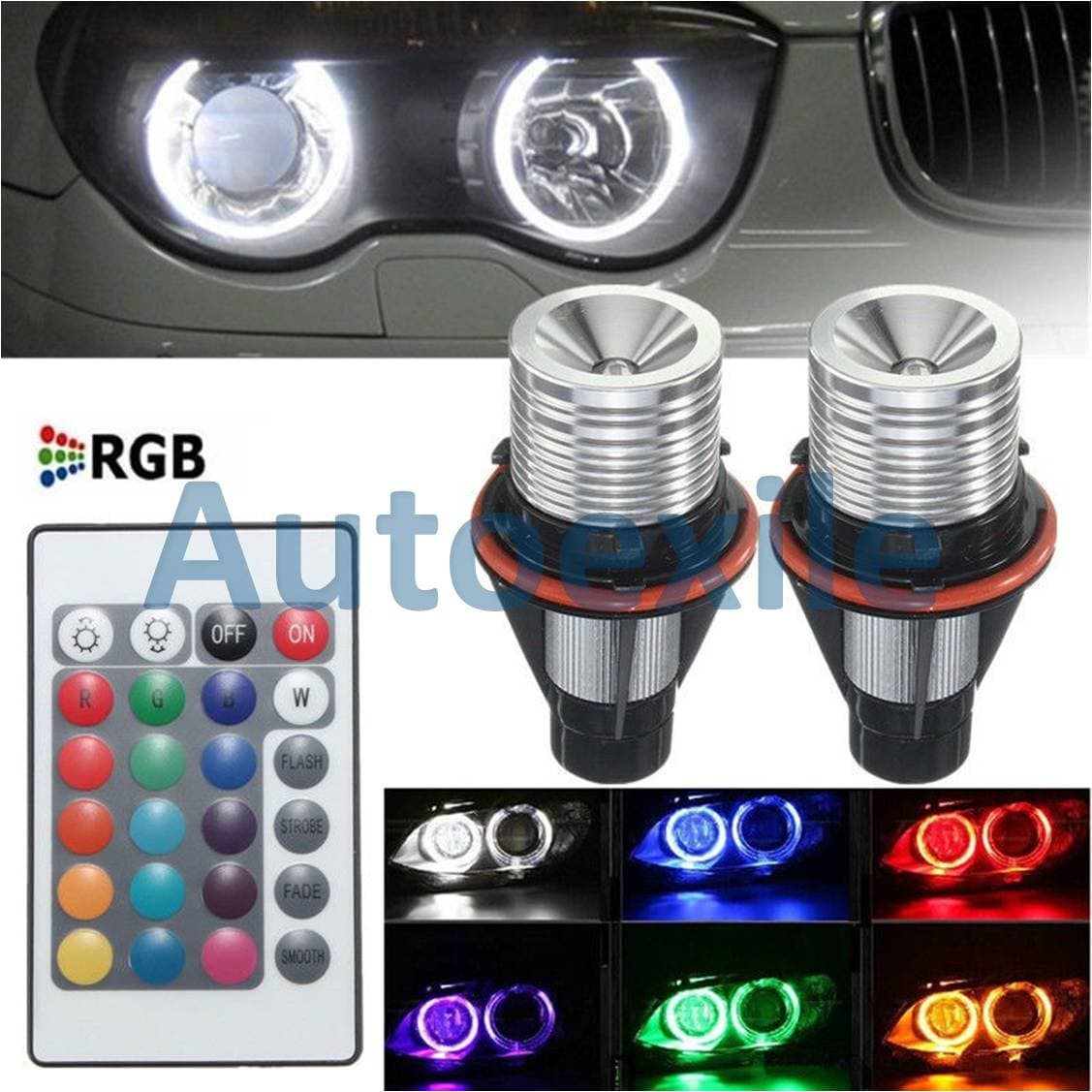Angel Eyes LED RGB Putih Lampu Bimmer Warna Warni Mobil BMW E39 E53 E60 E61 E63 E64 E65 E66 E83 E87 X3 X5