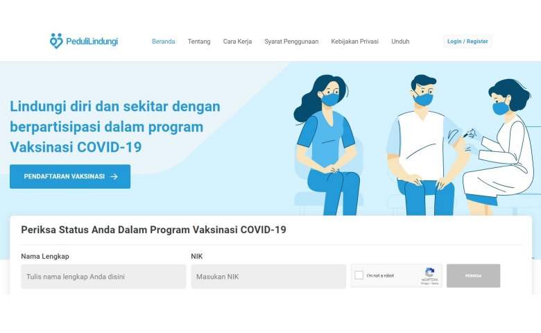 Registrasi di Website Pedulilindungi.id