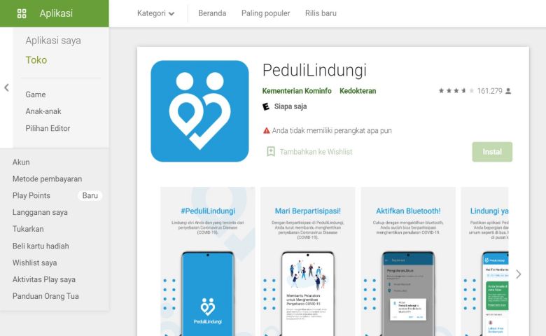 Registrasi di Aplikasi Peduli Lindungi