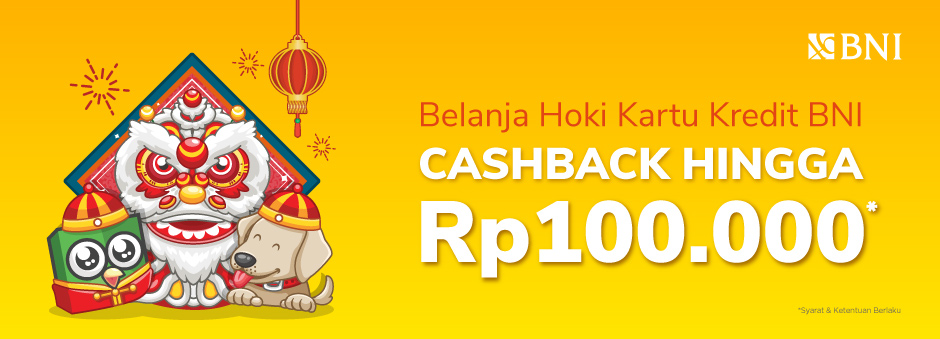 Promo Belanja Hoki Pakai Kartu Kredit BNI – Cashback Hingga Rp100.000 ke TokoCash! - Tokopedia Promo
