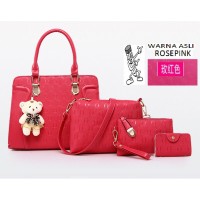 TAS WANITA IMPORT WARNA PINK ROSE BESAR KECIL MURMER BANYAK FUNGSI PU