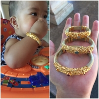 Gelang Uli Akar Bahar kombinasi perak lapis emas untuk bayi dan anak