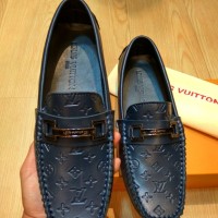 Jual Sepatu Loafers Pria Fashion Murah Kulit - LV Louis Vuitton - Navy