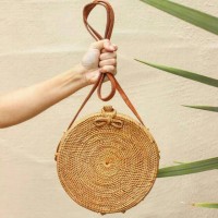 Jual Tas Rotan Bulat Anyaman Bali 18cm medium Murah