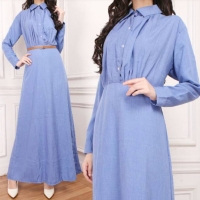 Gamis remaja gamis denim baju lebaran maxi hijab muslim muslimah