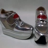 Jual Sepatu wanita sneaker wedges heels hak tinggi zumba boots kets silver Murah