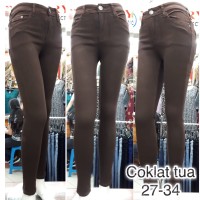 Celana panjang jeans wanita warna coklat caramel biru hijau jumbo