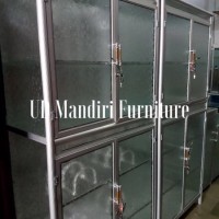 Lemari Dapur Rak Piring Box Kaca Dua Pintu Alumunium Full Kaca Promo