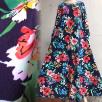 Busana Muslim Wanita Gamis Jersey Import Motif Bunga Melar Bisa Jumbo