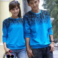 Kaos Couple Lengan Panjang / Baju Pasangan Abjad Biru 8373