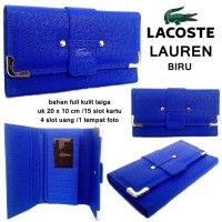 DOMPET WANITA LACOSTE KULIT LAUREN SIDE TITANIUM BIRU