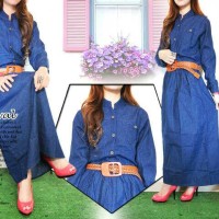 gamis jeans sanko fit S.M.L free belt polos