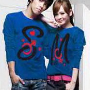Kaos Couple Lengan Panjang / Baju pasangan Soulmate Biru 9382