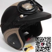 Helm Retro SNI Hitam Krem Kacamata Google Lokaldan Path Asli