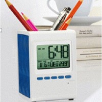 Jam kalender digital dengan tempat pulpen - JK-309 - Putih