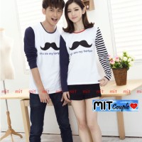 Kaos Couple Lengan Panjang / Baju Pasangan Kumis Putih
