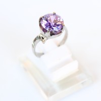Cincin Batu Kecubung Kristal Ungu / Cutting Monel Silver
