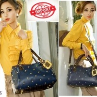 Tas Korea Import Wanita Cewek Kuiah Kerja Jalan - Croco Stud Navy Bag