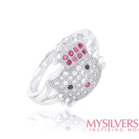 Cincin Hello Kitty Silver 925 - Berlapis Emas Putih (CCOF220)