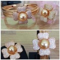 Set Gelang & Cincin Rodium Lapis Emas - Mutiara 58