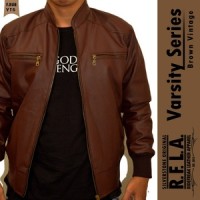 Jual JAKET KULIT - VARSITY COKLAT TUA Murah