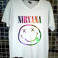 Jual kaos Vneck nirvana logo nebula galaxy tshirt distro custom clothing Murah