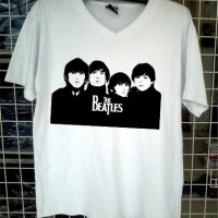 Jual kaos Vneck the beatles band inggris tshirt distro custom clothing Murah