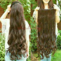 Hair Clip Curly 75cm Long Rambut Palsu Panjang Wig Extension Hitam