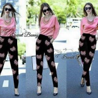 Kelly 9552 Blouse panjang + celana leging print bahan spandek rayon