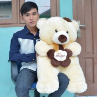 Jual Boneka Teddy Bear Love Flower Cream Besar 85 cm Murah