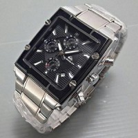 Jual Jam Tangan Pria Quicksilver Square Silver Black (Tanggal&Chrono Aktif) Murah