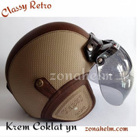 Jual Helm Retro Bogo ASLI 100% SNI Krem Coklat YN Classy Murah