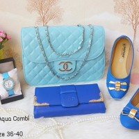 chanel box aqua combi tas set 4in1 tas paketan 4in1 murah lokal