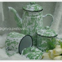 Jual Set Teko & Cangkir blirik / blurik / enamel / kaleng / jadul / vintage Murah