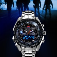 Jual Jam Tangan Fashion Stainless Dual Time (LED + Analog) ORIGINAL TVG Ventura KM-468 Seal Elite Warna Mysterious Black Murah