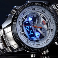 Jual Jam Tangan Fashion Stainless Dual Time (LED + Analog) ORIGINAL TVG Ventura KM-468 Seal Elite Warna Fashion White Murah