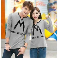 kaos couple lengan panjang paris abu