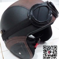 Helm Retro SNI Hitam Coklat Kacamata Google Lokal Asli 100%
